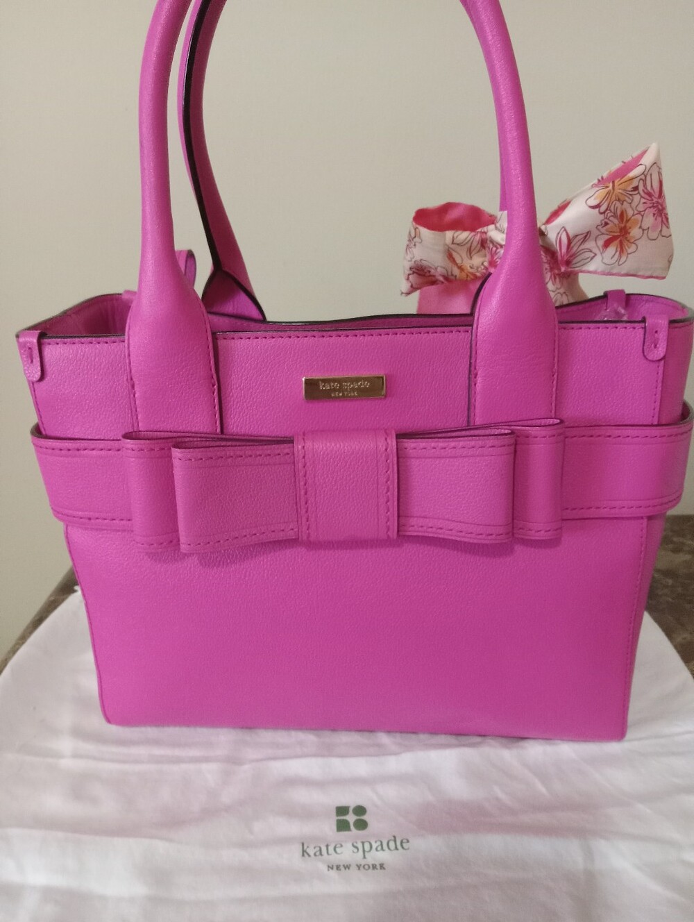 Kate Spade Hot Pink Bow-Accent Tote EUC